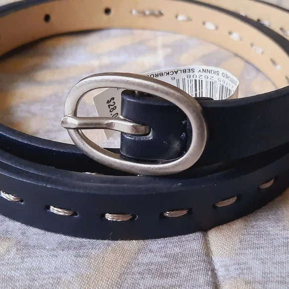 New black/brown stitched skinny leather belt size XL. - Picture 2 of 10